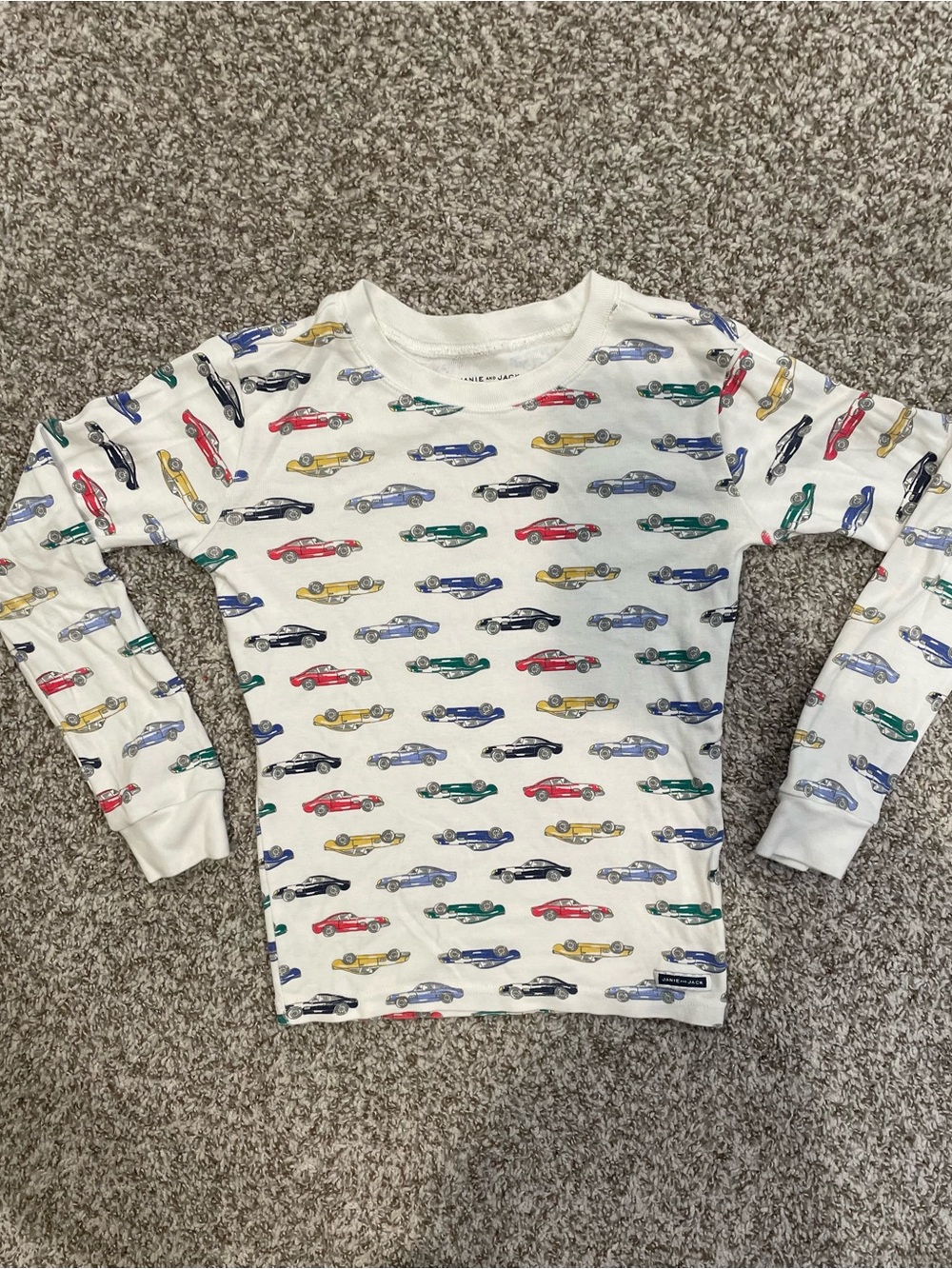 Janie and Jack White Long-Sleeve Tee with Multicolor Car Print